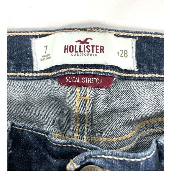 Hollister Jean Bermuda Socal Stretch Shorts Denim Dark Wash Blue Cutoff Mid Rise - Picture 3 of 3